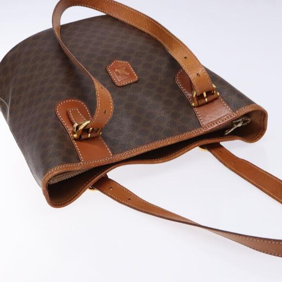 CELINE Macadam Canvas Hand Bag Pvc Leather Brown Gold - Picture 6 of 12